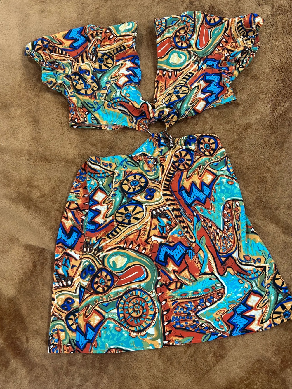 Vibrant Turquoise & Orange Cutout Dress